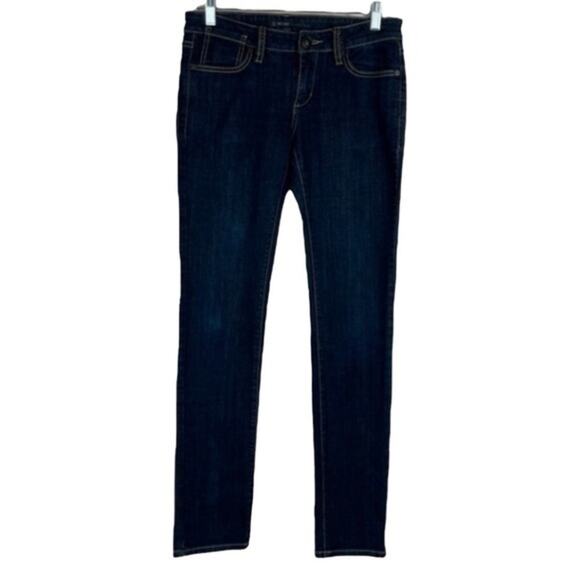 BCBGMaxAzria Dark Wash Mid Rise Dressy Skinny Blue Jeans Size 27 - Picture 2 of 13